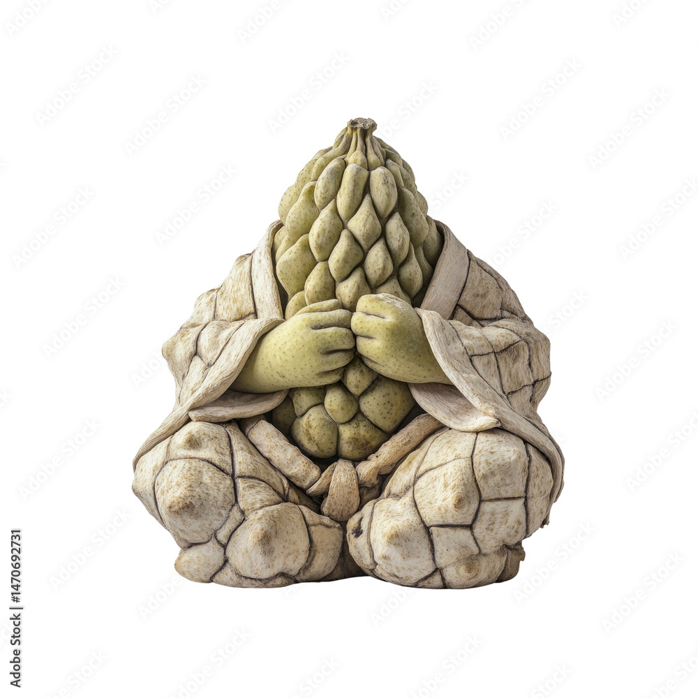 Fototapeta premium Serene Buddha Statue with Annona Fruit Centerpiece