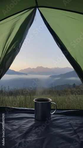 Wallpaper Mural A cup of hot tea in a tent against the background of nature Torontodigital.ca