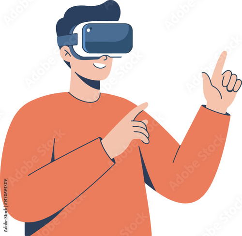 Man experiencing virtual reality with a VR headset Illustration