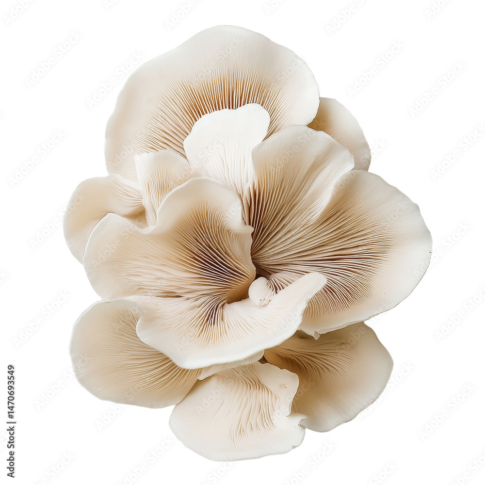 Fresh oyster mushroom variety arranged elegantly on a transparent background highlighting its delicate structure and color, Oyster Mushroom on transparent background Fresh oyster mushroom variety arranged elegantly on a transparent background highlighting its delicate structure and color, Oyster Mushroom on transparent background