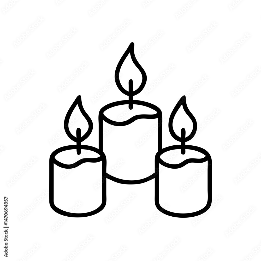 Three burning candles, icon, vector Three burning candles, icon, vector
