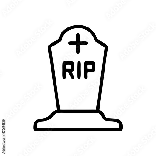 Simple tombstone with RIP inscription in black outline, icon, vector   