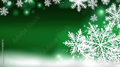 Elegant Snowflakes Against a Festive Green Background for Holiday Celebrations
