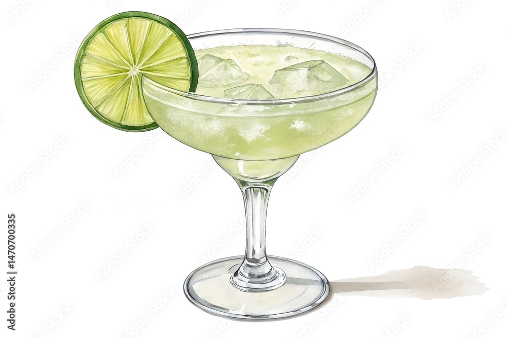 custom made wallpaper toronto digitalRefreshing Margarita: A beautifully rendered illustration showcases a vibrant margarita, a symbol of refreshment, perfectly garnished with a lime wedge.