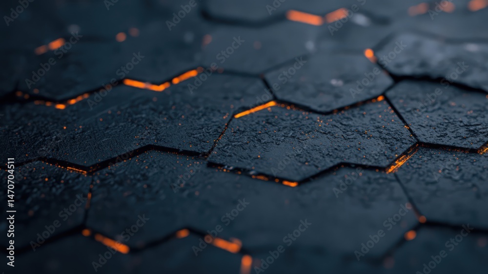 Obraz premium Abstract Hexagonal Pattern with Glowing Orange Edges