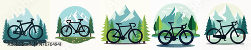 Flat Vector Illustration of Bicycle Adventure in Scenic Mountain and Forest Landscapes
