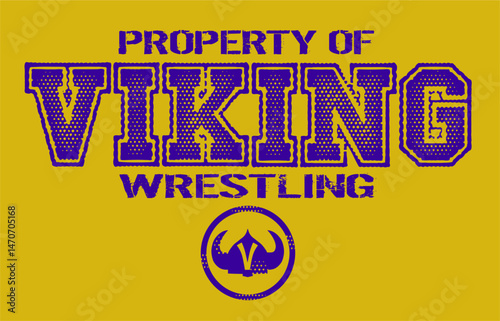 distressed property of wrestling team with viking helmet for school, college or league sports