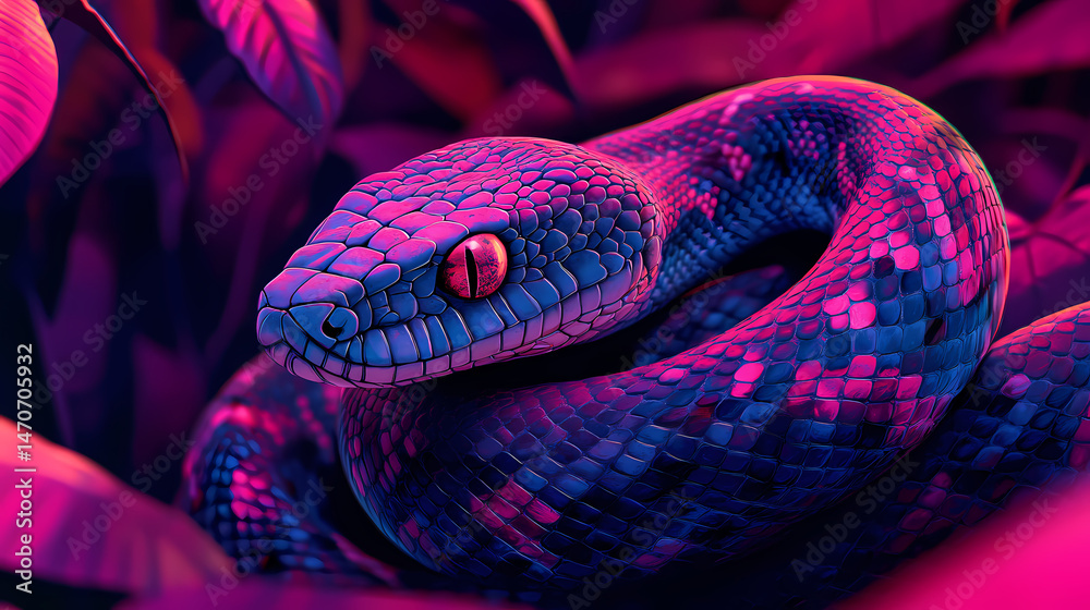 Fototapeta premium Boiga multo maculata snake closeup on natural background. [Toxic Carnival] | Parasitic Band | infested music. Illustration