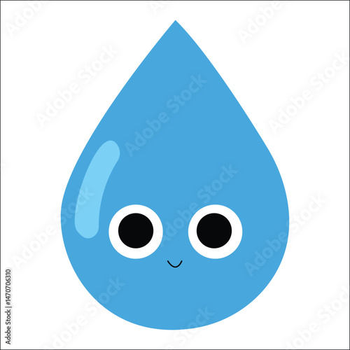 Blue Water Drop with Eyes – Cute Liquid Drop Emoji Vector Icon for Nature Campaigns, Water Awareness, Environment Stickers, and Children’s Educational Designs