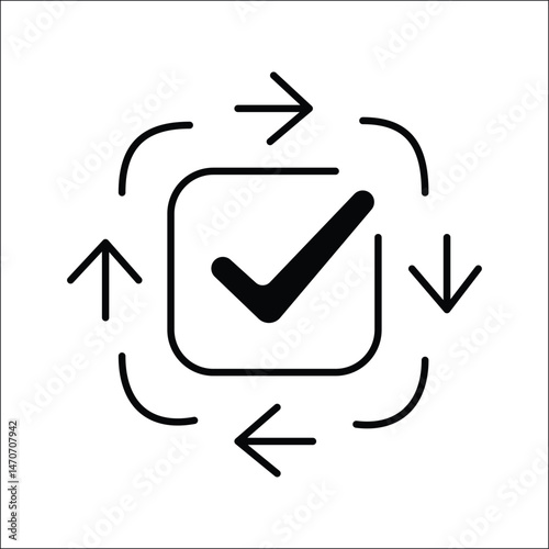 Circular check mark icon with arrows around representing process approval workflow verification quality control cycle task completion or project validation in business operations