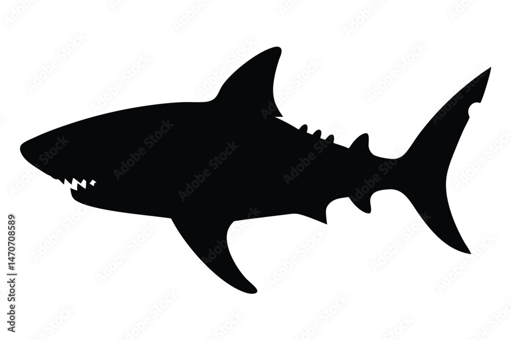 Fototapeta premium Shark silhouette vector illustration predatory fish ocean animal marine life