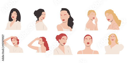 Beautiful Woman Silhouette Illustration Set