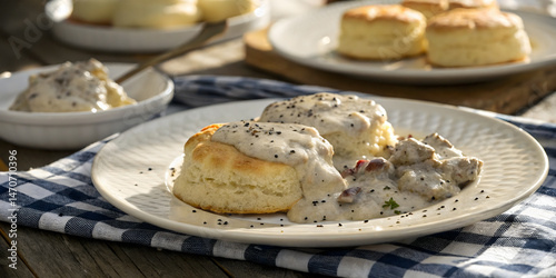 Warm Buttermilk Biscuits Smothered in Gravy photo