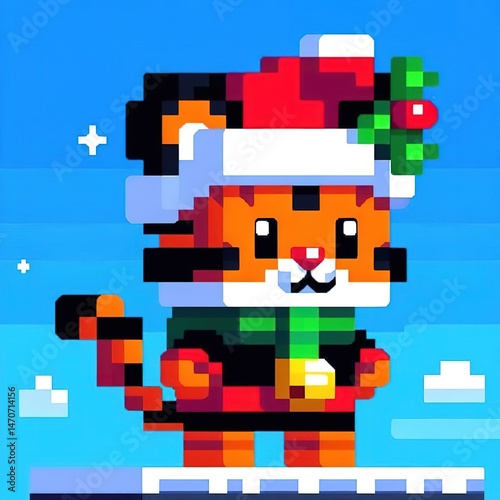 Little tiger character pixel art videogame digital illustration assets concept
