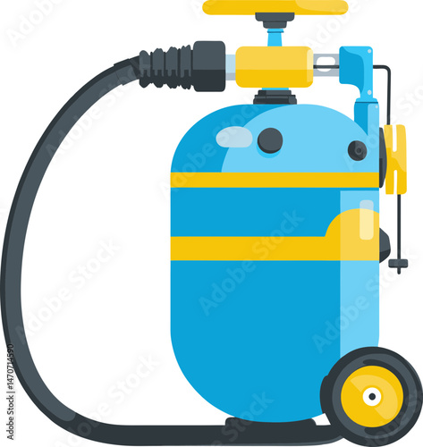 Industrial Water Sprayer Tank SVG Icon in Naive Flat Style for Gardening Apps, Agricultural Equipment UIs, and Tool Labels with Blue and Yellow Color Palette on Transparent Background