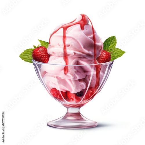 Obraz na płótnie Pink ice cream dessert with strawberries w salonie