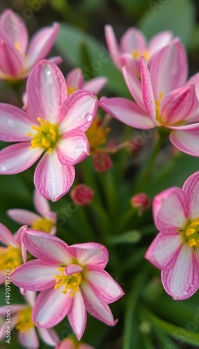bunch of pink flowers with water droplets on them