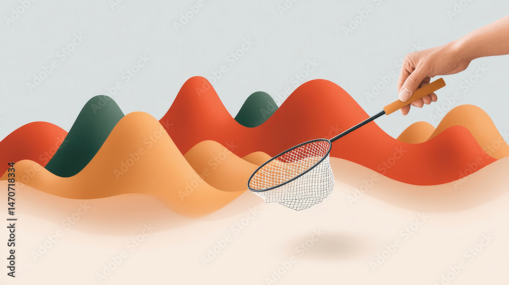 Abstract landscape with shapes and colander