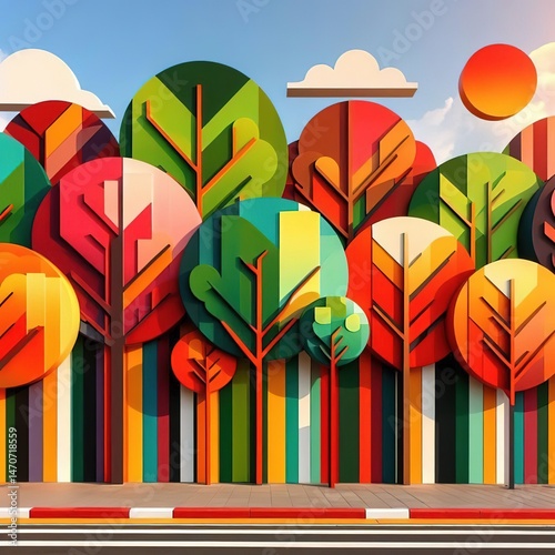 Trees woods autumn nature environment paper cut concept graphic resource