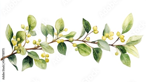 Watercolor branch with leaves and berries