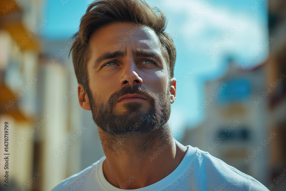 Thoughtful man portrait outdoors