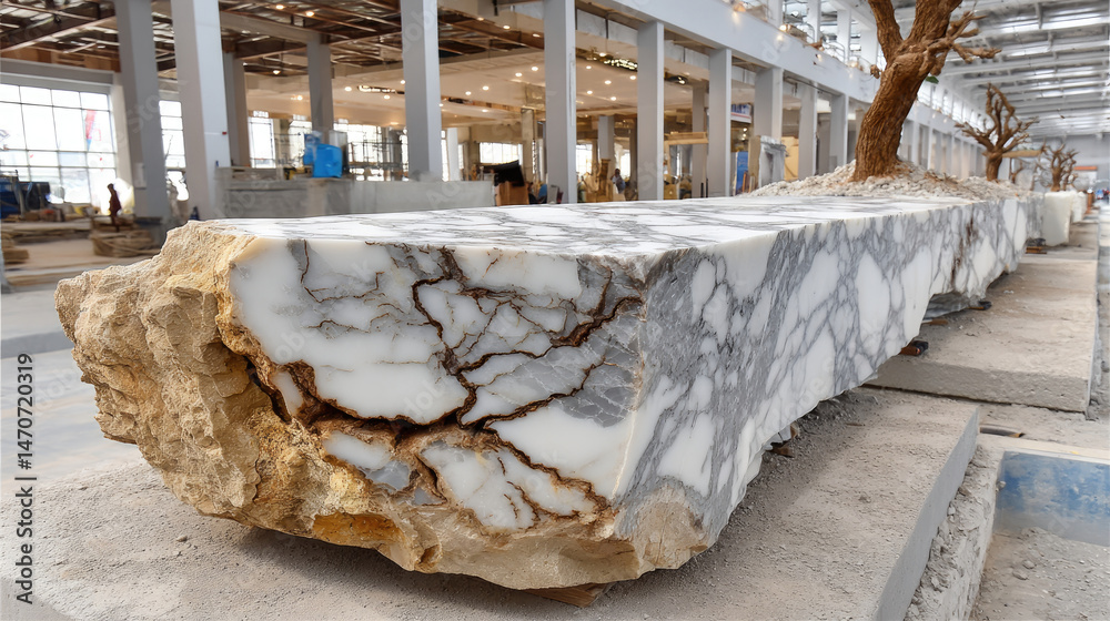 Large stone slab displayed in museum