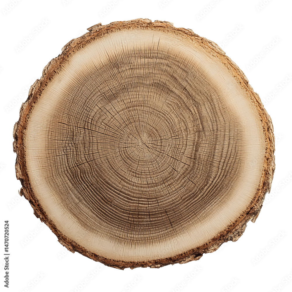 Fototapeta premium A detailed cross-section of a tree trunk showing growth rings