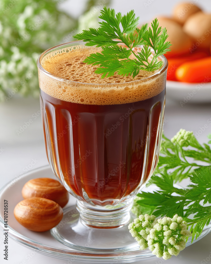 Close up healthy juice beverage in glass