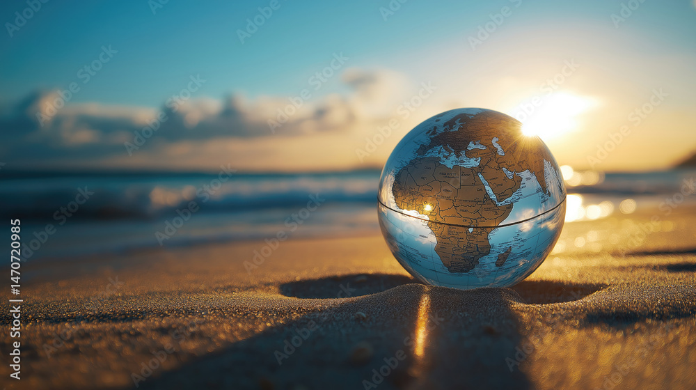 Tranquil beach sunset scene with orb