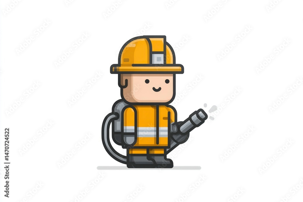 Firefighter in Action Cartoon Character with Helmet and Hose Safety Gear Emergency Services Firefighter in Action Cartoon Character with Helmet and Hose Safety Gear Emergency Services
