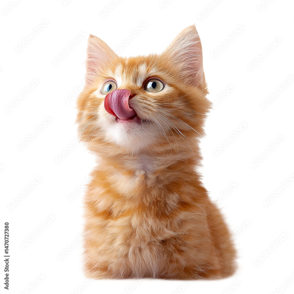 Fototapeta premium Adorable Ginger Kitten licking its nose, captivating with its sweet expression