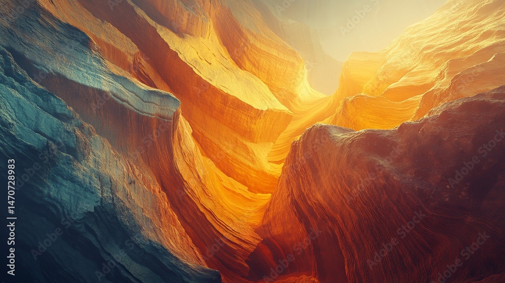 Obraz premium Golden canyon landscape dramatic rock formation texture background art view arid wild warm deep stone