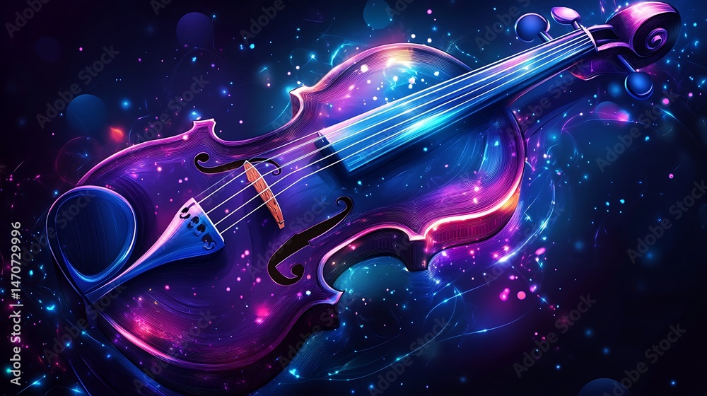Fototapeta premium Glowing violet violin design