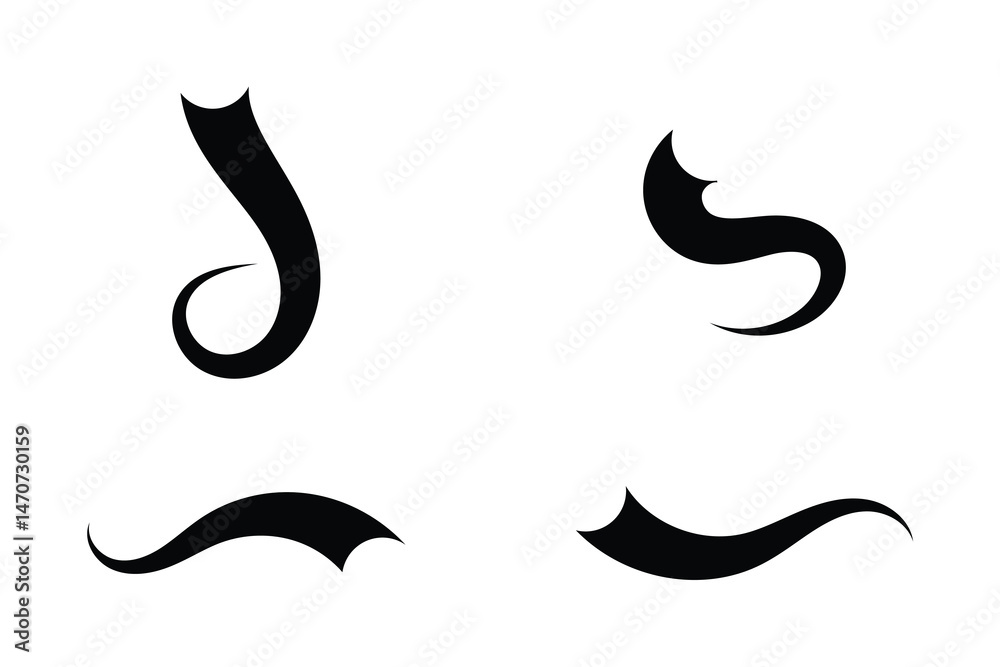 set of swash and swoosh tails icon on white background. set of swash and swoosh tails icon on white background.