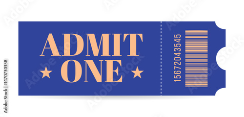 Admit one ticket. Flat vector illustration on white background