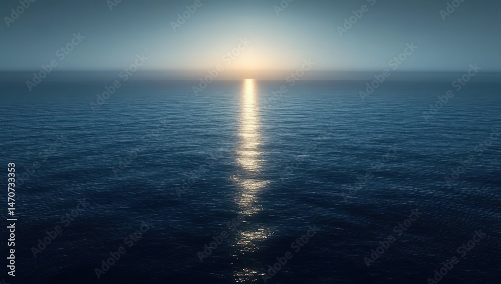 Obraz premium Calm ocean at sunrise with soft light reflecting on gentle waves under a clear sky evoking peace and tranquility