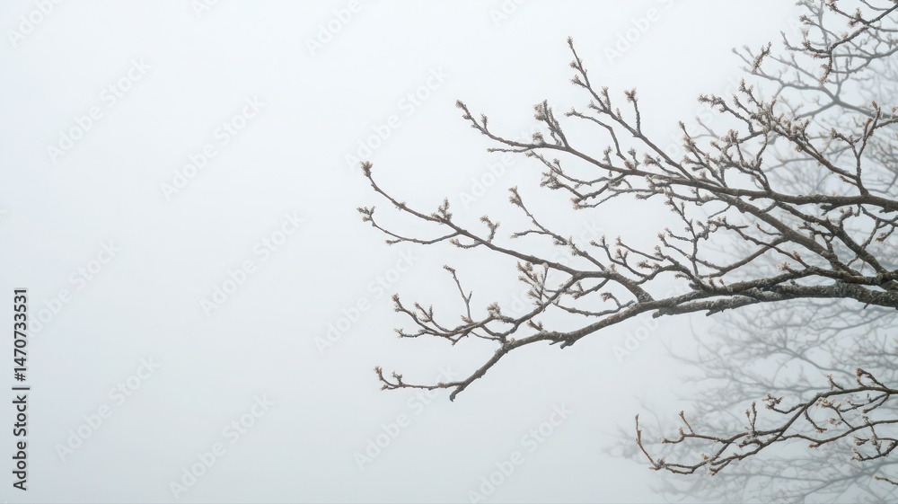 Obraz premium Bare Branches Emerging From Foggy Landscape