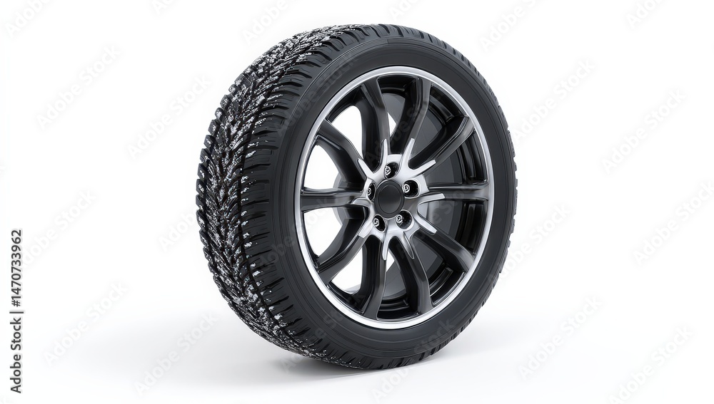Obraz premium High-performance car tire on white background.