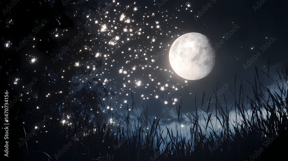 Fototapeta premium Sparks silver fireworks. [Lunar Botanica] | Moontrail Vines | trailing silver. Illustration