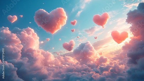Soft pink clouds and floating hearts high resolution hd wallpaper