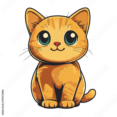 Cute sitting cat cartoon icon designed in a flat 2D style for playful illustration or graphic use in various settings