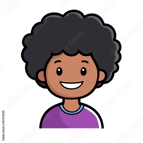 Bright and cheerful cartoon character with Afro hair in a simple flat design, conveying joy and positivity in a vibrant style