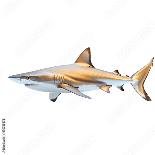 Underwater predator, a powerful and sleek shark with sharp teeth on dark backdrop photo