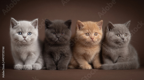 Obraz na płótnie Four Adorable British Shorthair Kittens in a Row