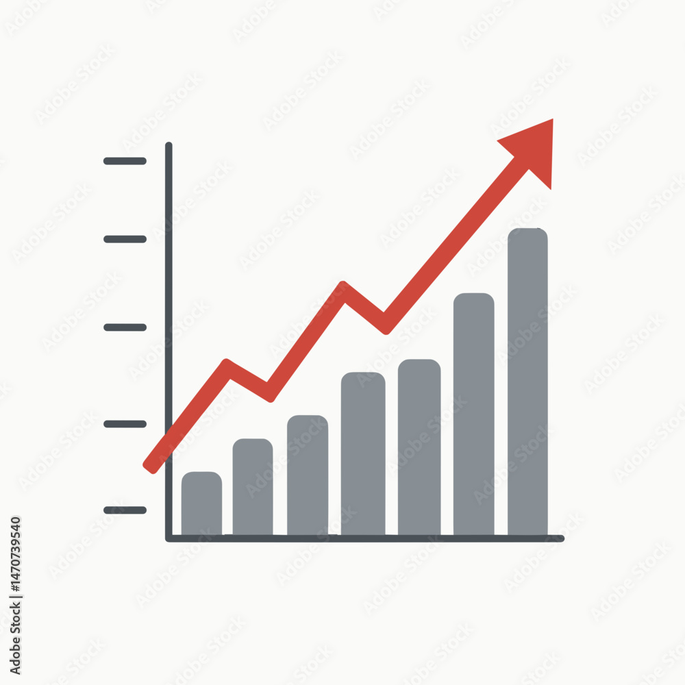 stock market growth trend graph with red arrow indicating increase stock market growth trend graph with red arrow indicating increase
