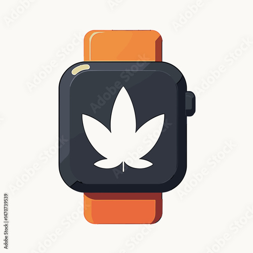 stylish orange watch with cannabis leaf design