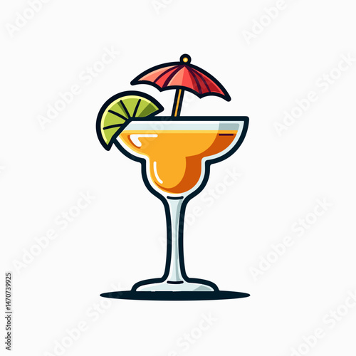 colorful cocktail with lime and umbrella illustration