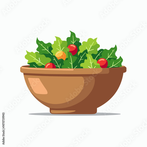 vibrant vegetable salad in brown bowl with red berries  healthy food illustration