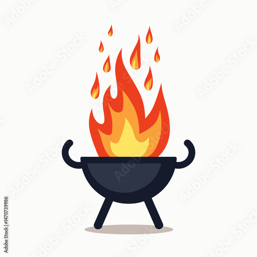 vibrant barbecue grill with flames illustration