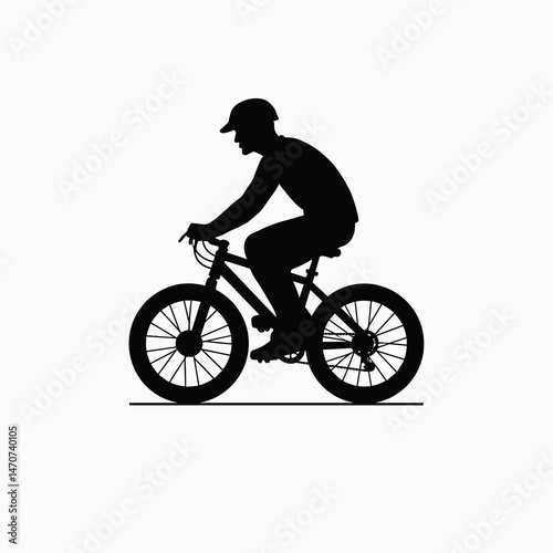 bicycle rider icon  black and white silhouette of man cycling with helmet